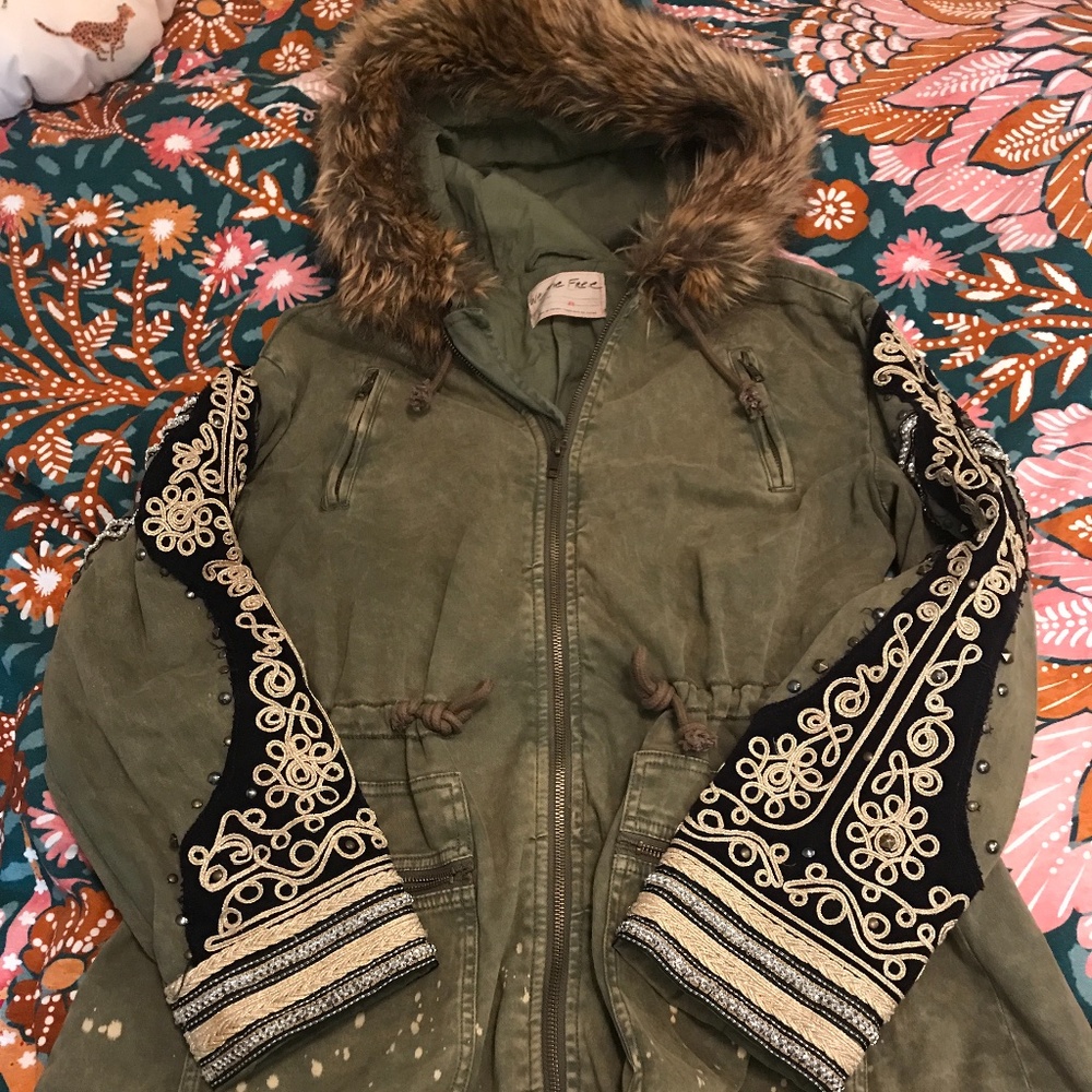 Free People Fur Trimmed Military Quills Parka XS
